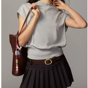 Anthropologie Gray Cap Sleeve Linen Cotton Knit Sweater Top - Small